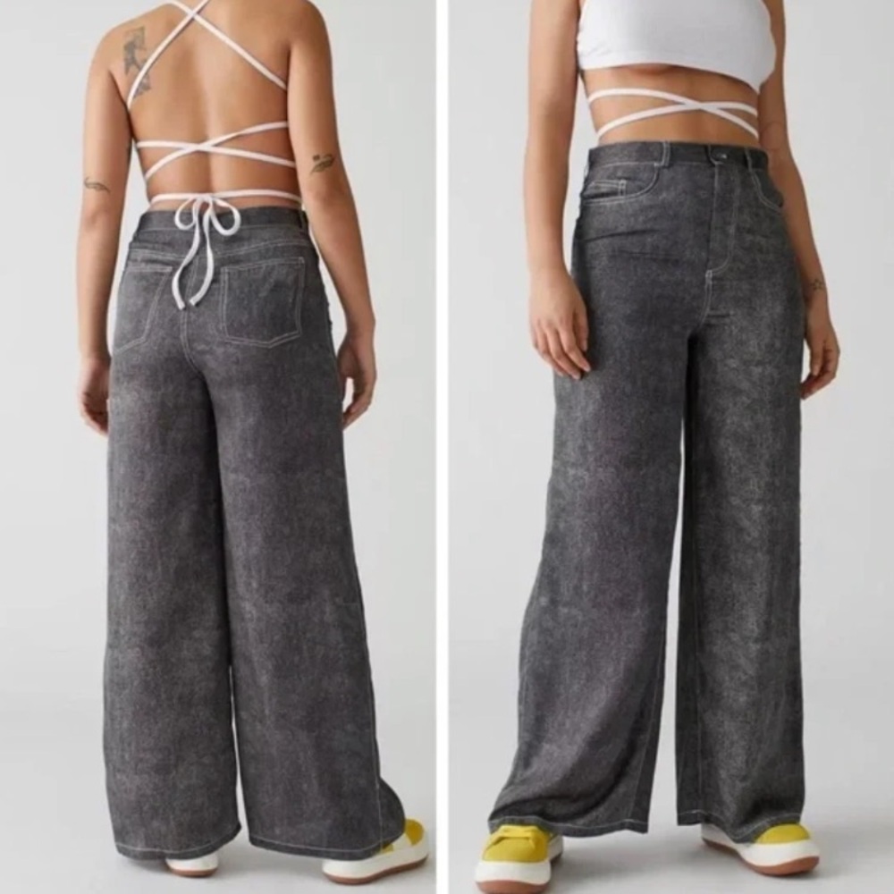 UO Urban Outfitters Lisa Contrast Stitch VTG Women's Black Wide Leg Pants SZ 10